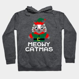 Meowy Catmas Cute Kawaii Cat Christmas Elf Santa's Little Helper Hoodie